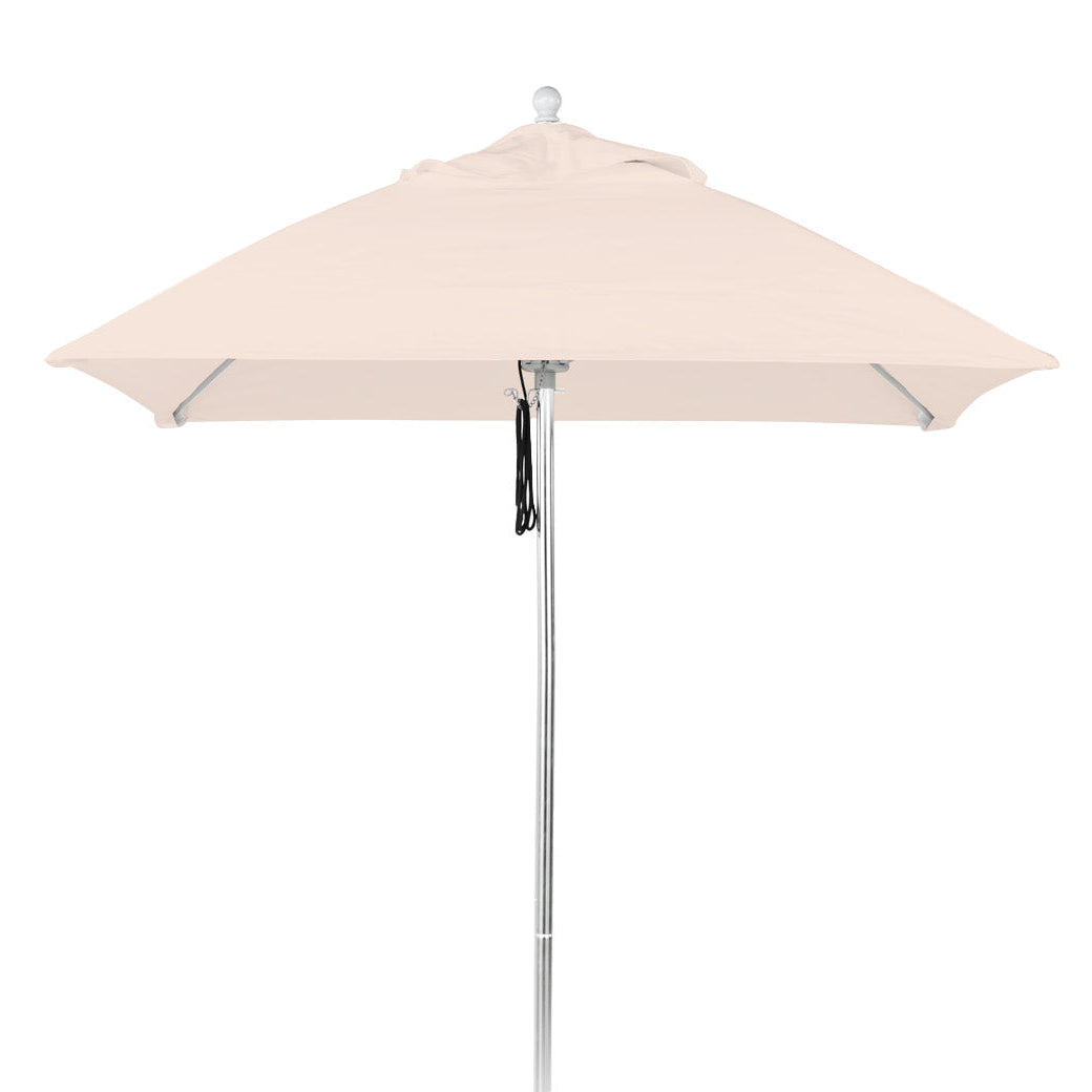 The Premium In Pool Umbrella by AquaOutdoors features a square beige canopy of durable acrylic fabric and sits on a metal pole, showcased against a white background.