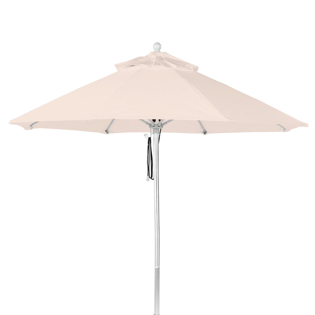 The AquaOutdoors Premium In Pool Umbrella features a metal pole, durable acrylic fabric in light beige, and a small finial. When open, its spokes and fabric provide perfect shade for patios, gardens, or tanning ledges.