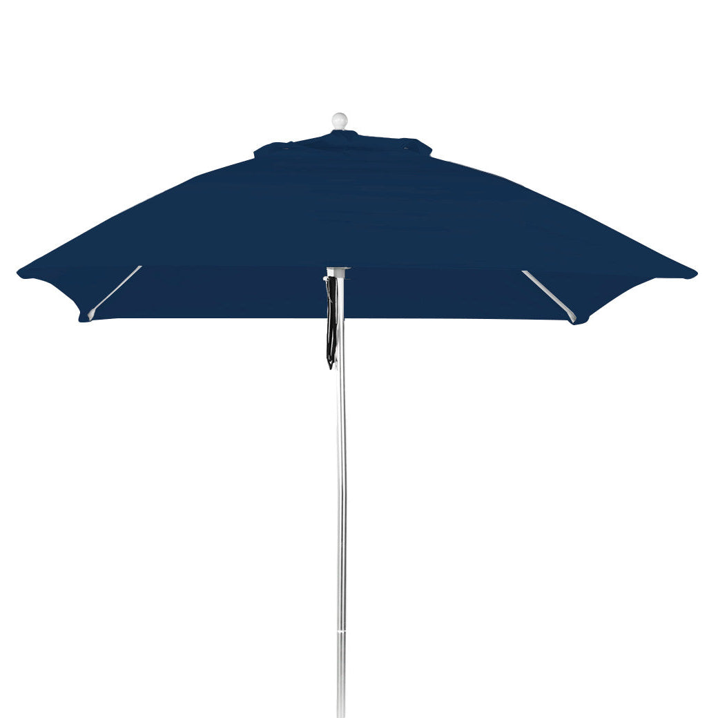AquaOutdoors Premium In Pool Umbrella features a navy blue acrylic canopy and a silver pole. Highlighted against a white backdrop, its clean, simple design is fully open.