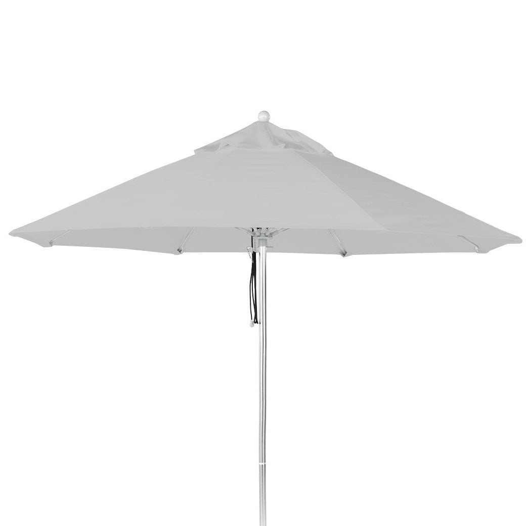 The AquaOutdoors Premium In Pool Umbrella, featuring a grey acrylic fabric, metal pole, and crank handle, offers easy operation. With its sleek modern design, it perfectly shades a tanning ledge or any outdoor area.