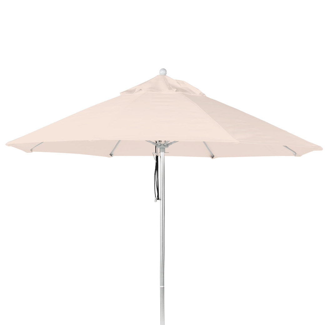 The AquaOutdoors Premium In Pool Umbrella features a beige design with a sturdy metal pole and vented canopy made of durable acrylic fabric, perfect for use on a tanning ledge or any outdoor space.