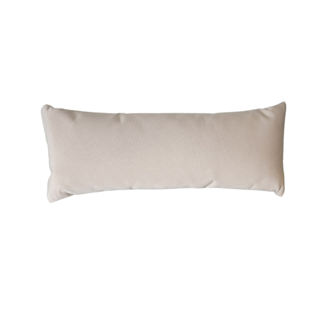 The Chaise Lounge Pillow by AquaOutdoors is a beige, rectangular lumbar cushion with slightly indented corners, made from durable outdoor fabric and set against a white background.