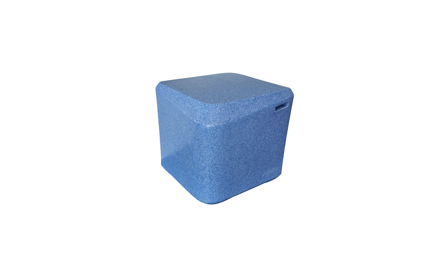 The AquaOutdoors In Pool Table is a blue, cube-shaped foam block with a textured surface and a small handle-like groove on one side, perfect for adding comfort or style to your pool ledge.