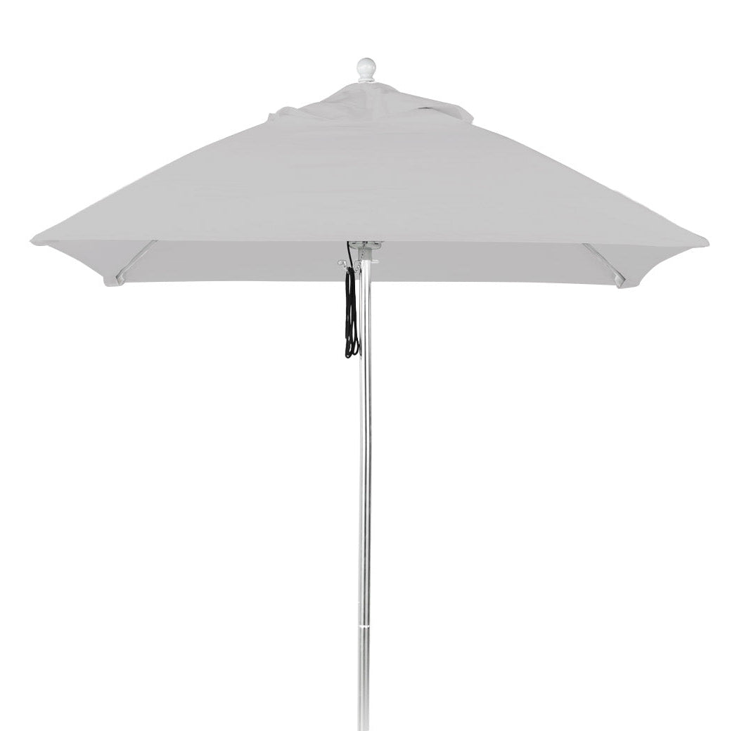Viewed from below, the AquaOutdoors Premium In Pool Umbrella showcases a simple design with a straight silver pole and durable white acrylic fabric. A cord attached to the framework makes it ideal for lounging on your tanning ledge, offering a clean and minimalist look.