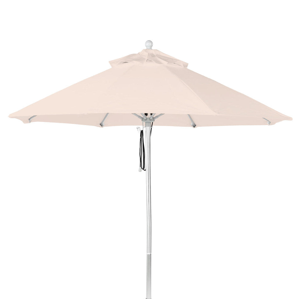 The AquaOutdoors Premium In Pool Umbrella features a metal pole, durable acrylic fabric in light beige, and a small finial. When open, its spokes and fabric provide perfect shade for patios, gardens, or tanning ledges.