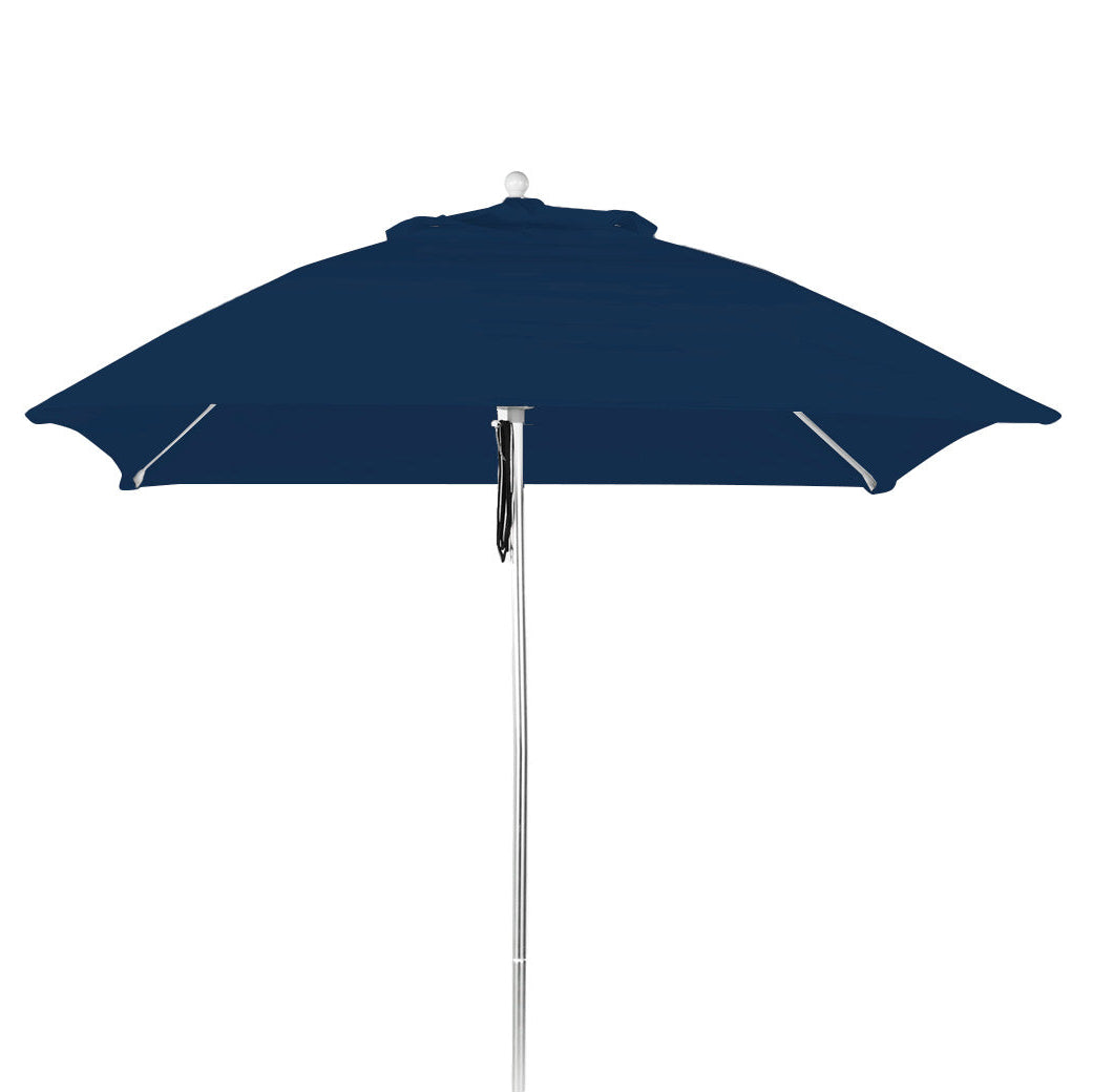 AquaOutdoors Premium In Pool Umbrella features a navy blue acrylic canopy and a silver pole. Highlighted against a white backdrop, its clean, simple design is fully open.