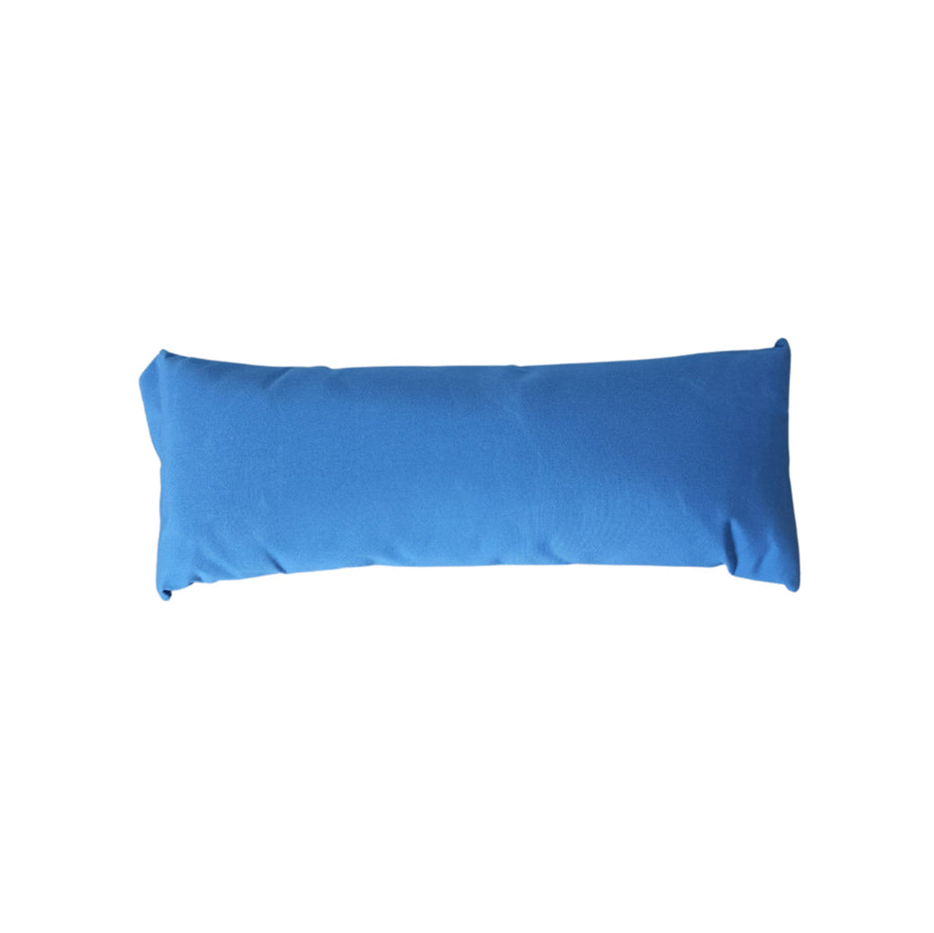 The AquaOutdoors Chaise Lounge Pillow, a rectangular headrest in blue with a soft fabric texture, is positioned horizontally against a plain white background.