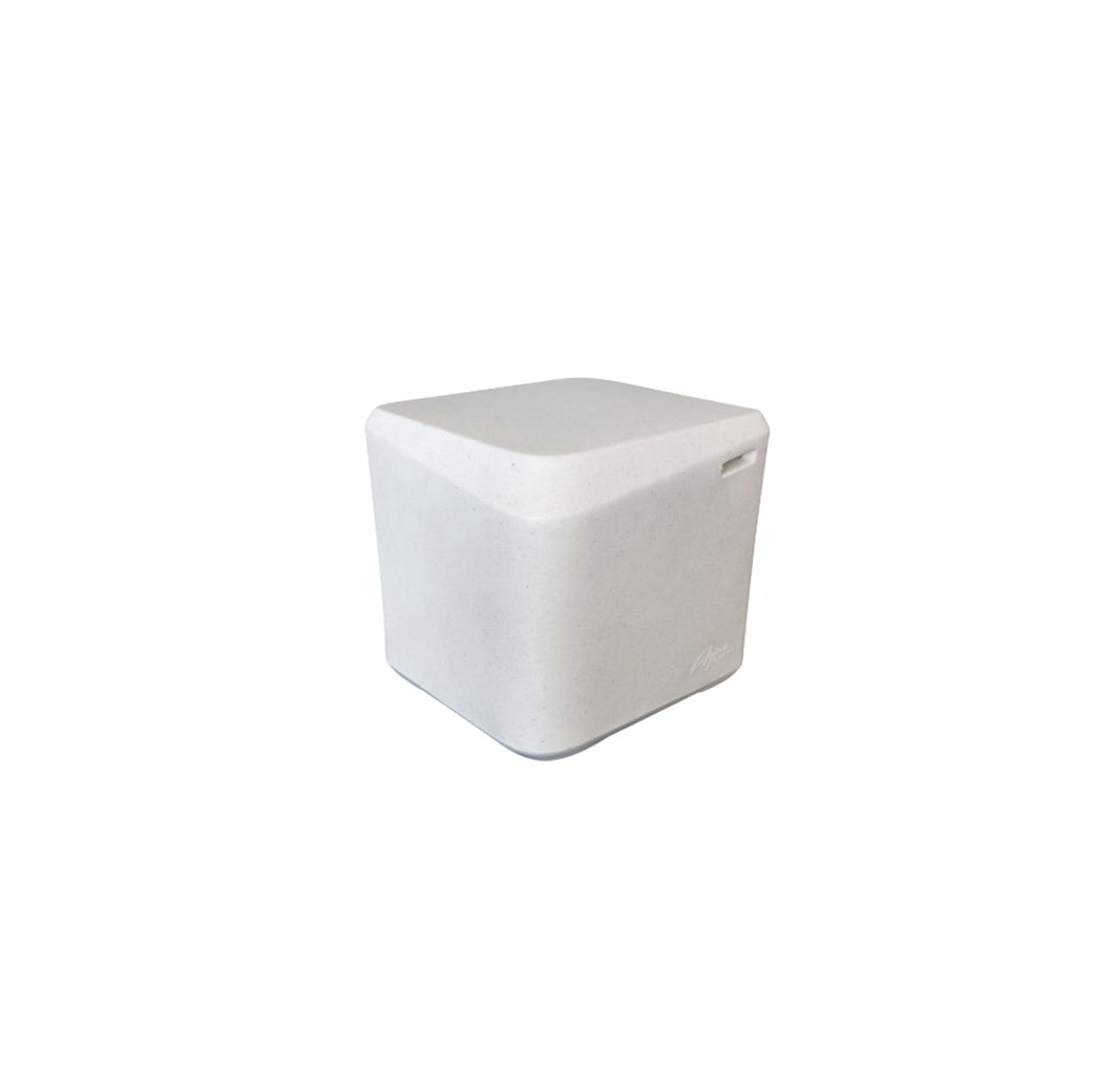 The AquaOutdoors In Pool Table Small is a compact, square white plastic table with rounded edges and a raised lid—ideal as a side table for pool lounge chairs or to enhance your aqua pool shelf setup.