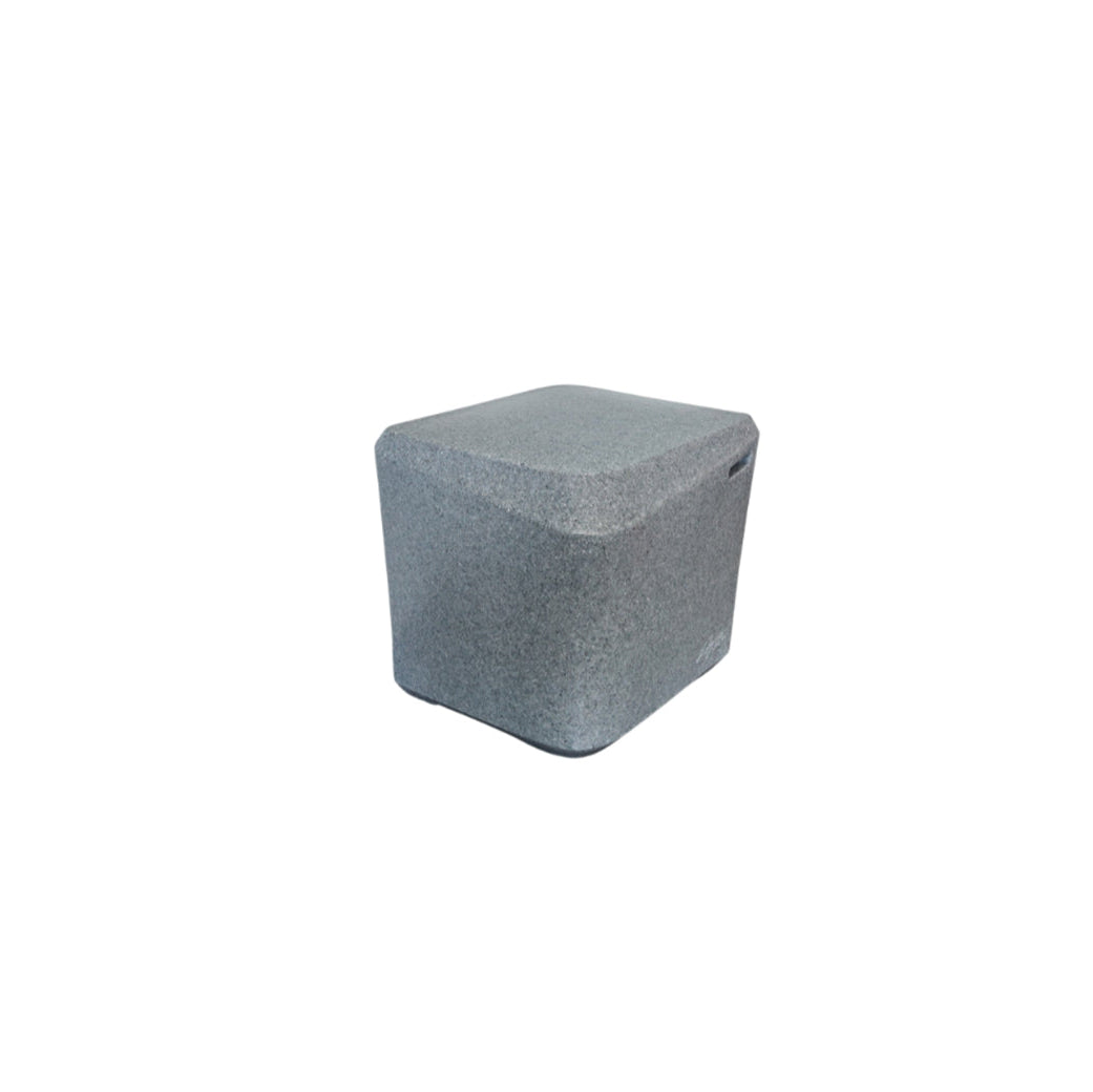 The AquaOutdoors In Pool Table Small is a gray, square fabric ottoman with softly rounded edges, ideal as a stylish pool ledge table, shown on a plain white background.
